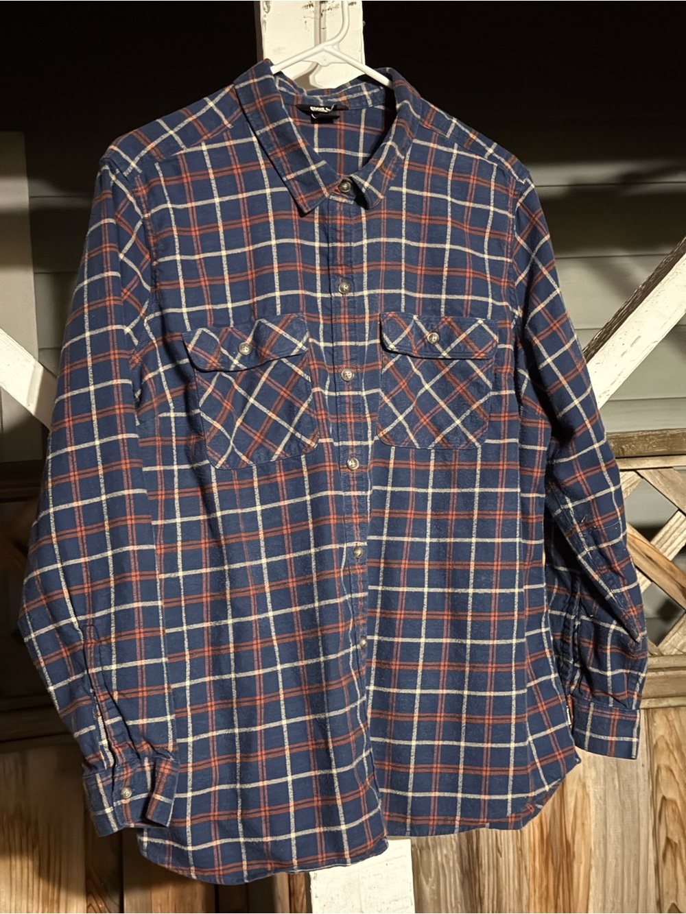 Eddie Bauer Women's Plus 2XL Blue Orange Plaid Flannel Button-Up Shirt